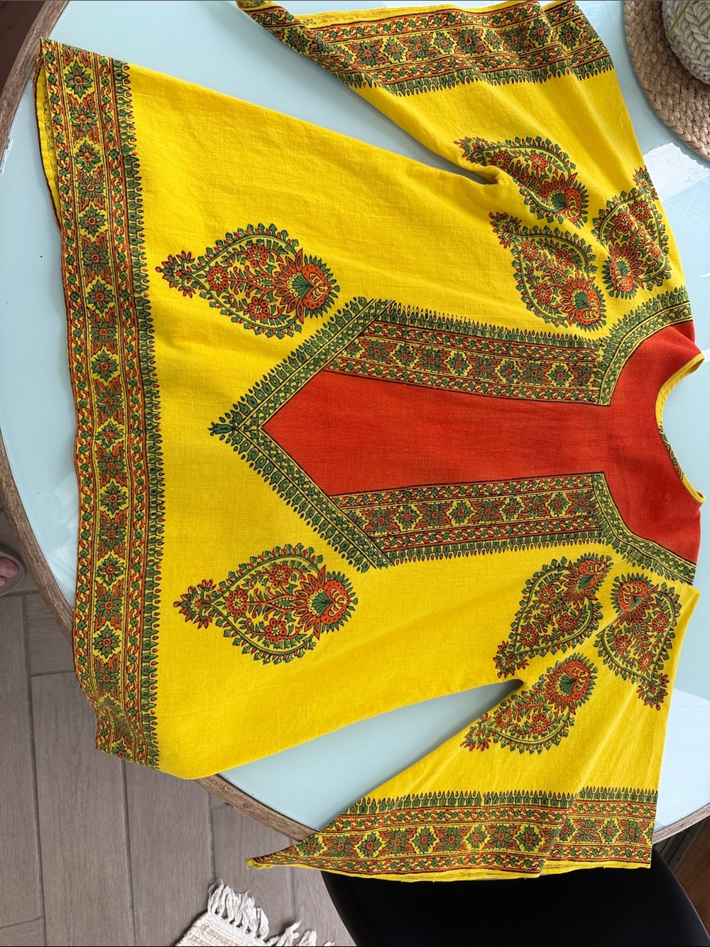 Vibrant Yellow Vintage Indian Dashiki os